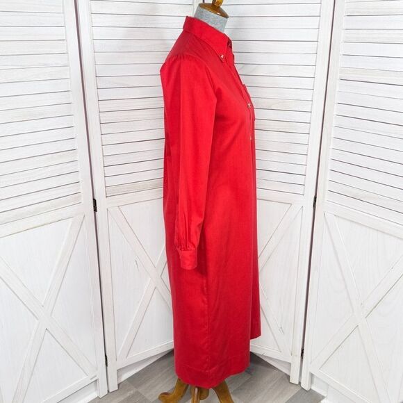 Vintage Stuart Randolph Button Down Shirt Dress Red Small Midi Long Sleeve - Picture 3 of 11